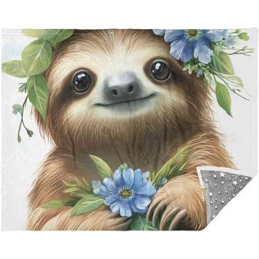 Imagem de Cobertores de flores de preguiça fofos personalizados para cama, casa, cobertores grossos para o inverno 177,8 cm x 139,7 cm Sofá macio ocidental