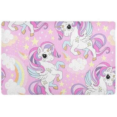 Imagem de TSENQUE Capacho personalizado de unicórnio rosa cavalo bonito decoração de varanda, tapete de chão impermeável lavável tapetes de entrada interna para casa, 81 cm x 50 cm