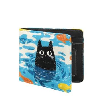 Imagem de Coldinair Carteira para meninos e adolescentes, carteira infantil de couro para meninos e adolescentes, Desenho de peixe gato preto