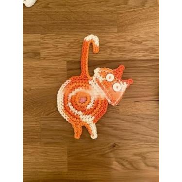 Imagem de Porta-copos de gato tecido laranja com base de cortiça antiderrapante, protetor de mesa absorvente para canecas e copos