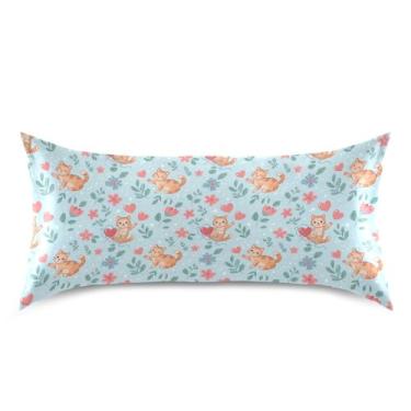 Imagem de Wassud Capa de almofada divertida de cetim para cabelos e pele com gatos gengibre para o dia dos namorados, capas de almofada respiráveis tamanho king size com fecho de envelope