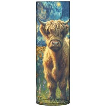 Imagem de Vaca Highland Starry Night Girassol Vasos de Flores Decorativos Cilindro Vasos Grandes Vasos de Outono Plástico Personalizado Estética Decoração de Banheiro, 30 cm x 9,9 cm