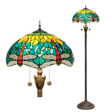 Imagem de Luminária de chão estilo Tiffany com libélula [2 lâmpadas][40,6 cm L x 157,5 cm A] Luminária decorativa para casa, luminária de leitura de chão em vitral antigo para sala de estar, quarto, c
