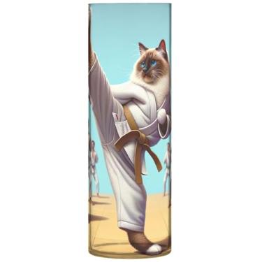 Imagem de Vasos de flores cilíndricos engraçados de gato de karatê para buquê vaso de flores alto de plástico personalizado exclusivo floral decoração moderna, 30 cm x 9,9 cm