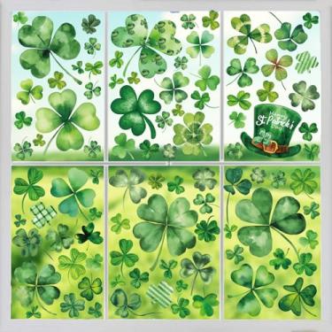 Imagem de Adesivos de janela de vidro trevo adesivos de janela de dia de São Patrício adesivos verdes adesivos estáticos dupla face reutilizáveis 9 folhas