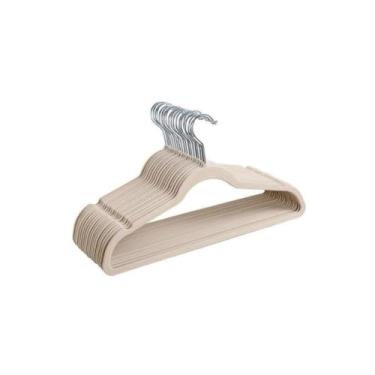 Imagem de Kit 30 Cabides Reforçados de Veludo Slim Adulto Antideslizante Ultrafino Bege e Cinza e Preto, para Roupas Camiseta Calça(Bege)