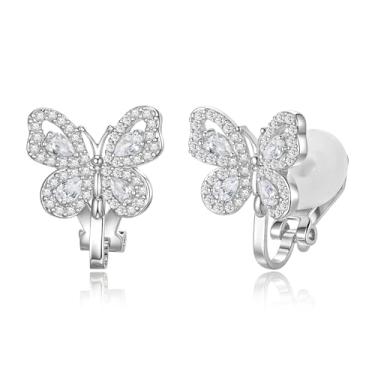 Imagem de FANZE Brincos de borboleta, zircônia cúbica minúsculo pequeno brinco de prata simples e leve presente para mulheres