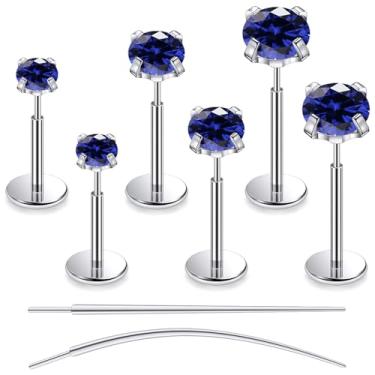 Imagem de Tkzndnm Brincos de titânio F136 20/18/16G, piercing de nariz, medusa, tragus, cartilagem, hélice, labret, costas planas, sem fio, para implante, piercing para mulheres, 20g*6/7/8mm*2/3/4mm, Metal