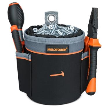 Imagem de MELOTOUGH Mini bolsa de unhas e parafusos com fecho de cordão | Bolsa de ferramentas de encaixe de 13 x 15 x 15 cm, bolsa de cinto para carpinteiros e eletricistas | Bolsos laterais abertos | Bolsa de