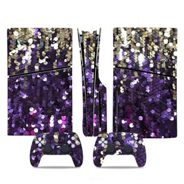Imagem de Película de decalque para disco Ps5, capa adesiva de vinil de corpo inteiro para console e controle PlayStation 5 (edição de disco PS5, Blue Lightning) (glitter roxo, disco fino para PS5)