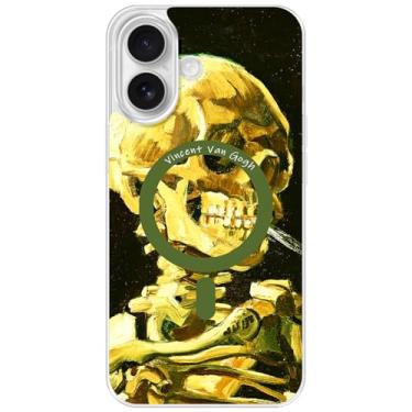 Imagem de Berkin Arts Capa transparente compatível com iPhone 16 Plus [compatível com Magsafe], pós-impressionismo (cabeça de esqueleto de Van Gogh)