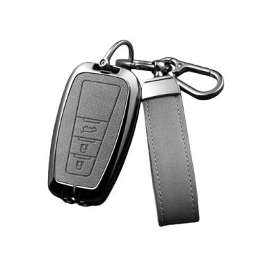 Imagem de Capa de couro para chave remota inteligente de carro compatível com Toyota Avalon Camry RAV4 Prius CHR C-HR Corolla Land Cruiser Prado Chaveiro(F-gun grey ring)