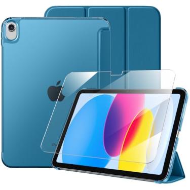 Imagem de Massten Capa para iPad (A16) 11ª geração 2025 com protetor de tela, capa para iPad 10.9 polegadas 2022 linda fina rígida translúcida traseira totalmente protetora com três dobras, azul pavão