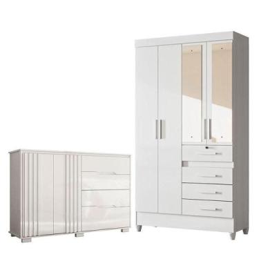 Imagem de Guarda Roupa Infantil Sobral Com Espelho E Cômoda Texas Branco Brilho 