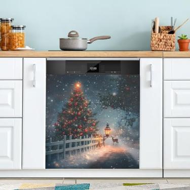 Imagem de xigua Linda capa magnética para lava-louças, árvore de Natal, adesivos magnéticos decorativos antiarranhões para painel de geladeira e lava-louças, decoração personalizada de cozinha doméstica 58 x 66