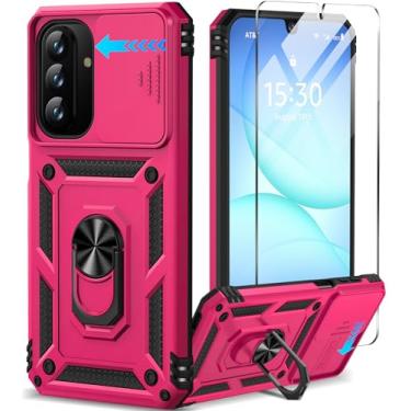 Imagem de Taisairu Capa para Samsung Galaxy A17 5G com protetor de tela e capa de lente de câmera deslizante, suporte de anel magnético de rotação de 360° integrado à prova de choque, capa protetora para