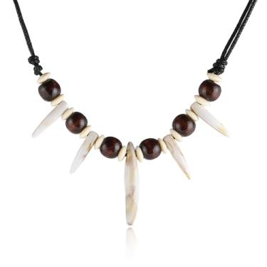 Imagem de STWTR Colar estilo tribal – Colar de dente viking, colar de selva, homem das cavernas ou colar de oração indiano pré-histórico para homens e mulheres com corda ajustável, Resina, Sem Pedra Preciosa