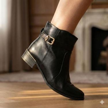Imagem de Bota Feminina Ramarim Cano Curto Couro Preto, Preto, 36