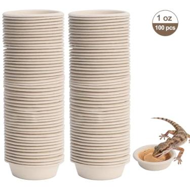 Imagem de Pacote com 100 copos de comida de lagartixa – Tigelas descartáveis de fibra vegetal biodegradável de 28 g, acessórios de terrário para lagartixa de crista, lagartos e animais de estimação de répteis