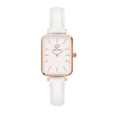 Imagem de Relógio de Pulso Feminino Quadrado Pulseira Couro Branco New Port-Feminino