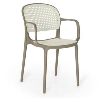 Imagem de Cadeira de Jantar Roma Prática com Braços para Sala e Cozinha - Branco/cinza Escuro