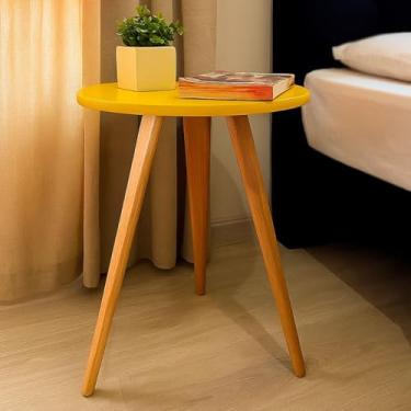 Imagem de Mesinha Lateral Retrô Mesa de Canto Criado Mudo Decorativa MDF para Cabeceira e Sala(Amarelo,Maior: 65x45cm)