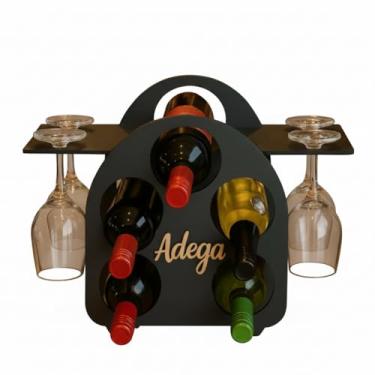 Imagem de Adega de Vinhos Redonda Retrô Expositora com Suporte para 4 Taças, 5 Litros, MDF