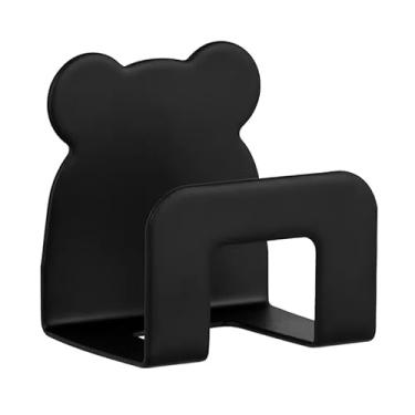 Imagem de 1 organizador de pia de cozinha de aço inoxidável – adesivo, suporte de esponja sem perfuração e escorredor, ganchos de armazenamento de parede para panos e acessórios, em forma de urso fofo, preto