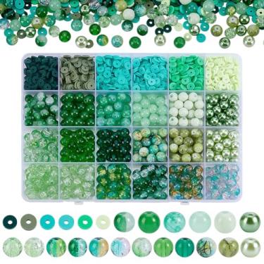 Imagem de PH PandaHall 1506 peças de contas de vidro verdes para o dia de São Patrício, contas de vidro redondas de 8 mm contas rachadas 6 x 1 mm contas de argila de polímero para pulseira, colar, brinco