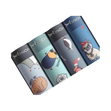 Imagem de Cuecas Boxer Masculinas De Algodão, 4 Peças, Estampa Animal Engraçada,