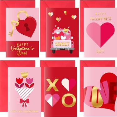 Imagem de Crtiin Conjunto de 240 cartões de dia dos namorados folha dourada com envelopes vermelhos e adesivos 6 designs sortidos 15 x 10 cm em branco dentro rosa e vermelho para aniversário de casamento no dia