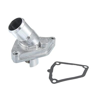 Imagem de X AUTOHAUX Conjunto de carcaça do termostato de arrefecimento do motor para Nissan 370Z 2009-2021 2120031U03 Metal prateado