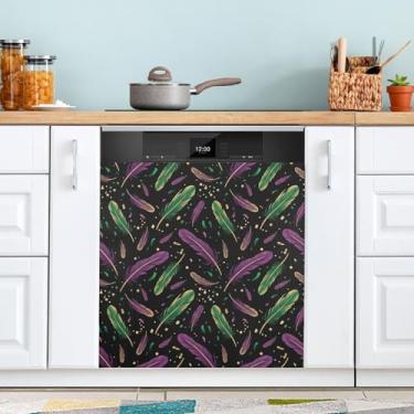 Imagem de ATTX Capa magnética para lava-louças de penas de carnaval | Adesivo decorativo de eletrodomésticos de 58 x 66 cm para armários domésticos e eletrodomésticos (239)