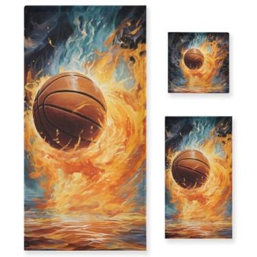 Imagem de ALAZA Conjunto de toalha de banho de basquete estilo retrô, toalha absorvente macia para casa, cozinha, academia, praia