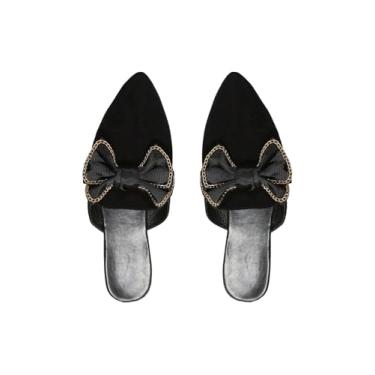 Imagem de Verdusa Mules for Women Bow Dressy bico fino sem costas nuas, mocassins, sandálias deslizantes, casuais, sapatos de trabalho, Preto e dourado, 39