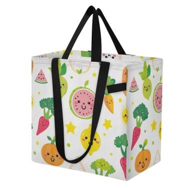 Imagem de SEHANY Sacolas de compras reutilizáveis de vegetais em aquarela com alças reforçadas, bolsa de compras de lona dobrável à prova d'água de grande capacidade para viagem, cozinha, praia