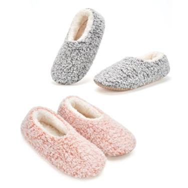 Imagem de Cozylook 2 pares de meias femininas de sola macia com pinças, conjunto de meias grossas quentes e aconchegantes forradas de ovelha para casa, chinelos de quarto de inverno, 2 unidades de sherpa