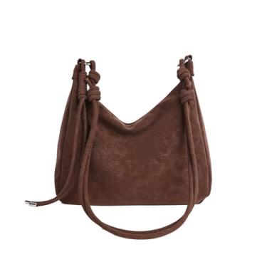 Imagem de Bolsa tiracolo feminina de cor sólida, bolsa de ombro de camurça macia, elegante, outono, inverno, axila, para viagens casuais, Café, Casual