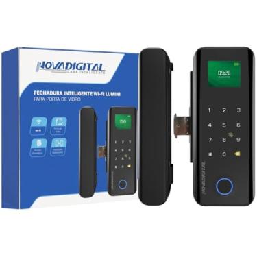 Imagem de Fechadura Eletrônica Inteligente Wifi Novadigital De Sobrepor Para Portas Vidro Lumini Preta