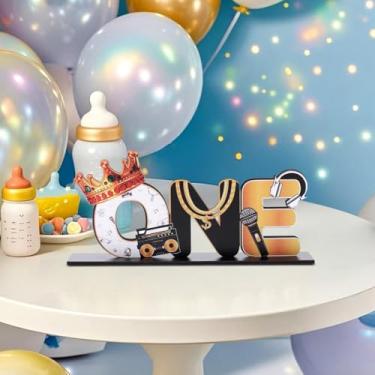 Imagem de ONE Letreiro decorativo de letra com base à prova de deslizamento padrão musical 1º aniversário mesa centro de mesa decoração ornamento presentes