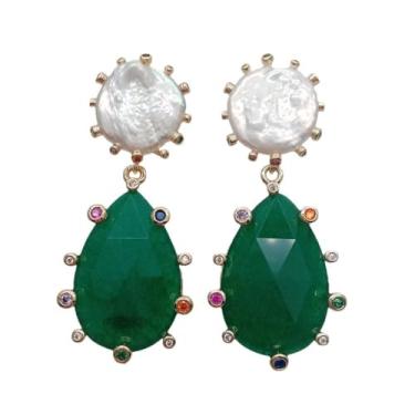 Imagem de Brincos pendentes de gota de jade verde cultivada de 16 mm 20 x 30 mm, joia para presente