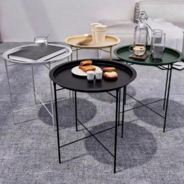 Imagem de Mesinha Lateral Redonda para Sala 47x47x50cm - Pés de Metal com Bandeja Removível, Prática para Apoio em Cantos e Sofá (Aleatorio)