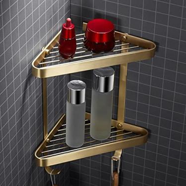 Imagem de Kit de acessórios de banho montados na parede todos os acessórios de banheiro de cobre, copo duplo, rolo para celular, secador de cabelo, cesta triangular, escova de vaso sanitário montada na parede