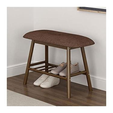 Imagem de Sapateira banco de entrada com assento acolchoado, banco de armazenamento de madeira na sala de jantar, sala de estar, casa de fazenda moderna, porta de entrada, corredor, banco de sapatos para