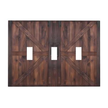 Imagem de Capa de interruptor de luz rústica marrom rústica porta de celeiro prancha de madeira retrô 3 gangues placa de parede com interruptor triplo placa decorativa para banheiro cozinha quarto decoração