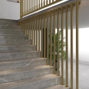Imagem de Corrimão de escada em forma de L dourado antiderrapante alça de suporte de segurança para escadas Lofts Villa 30 150 cm de comprimento trilhos montados no teto com corrimão de proteção Bannister