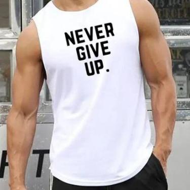 Imagem de Regata Masculina Algodão Academia Never Give Up Frase Casual Tendencia-Masculino