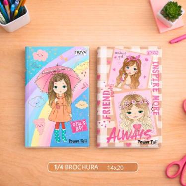 Imagem de Caderno Escolar Power Full Brochura 1/4 96 Folhas Capa Dura -Menina - 