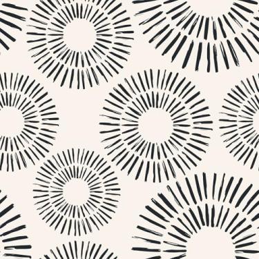 Imagem de Stickyart Papel de parede preto bege Sunburst Peel and Stick Boho Brushstroke Contact Paper Removível Minimalista Círculo geométrico papel de parede rolo de vinil moderno para armários realce parede