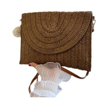 Imagem de Bolsa De Praia Elegante Para Mulheres, Clutch De Palha Artesanal Com A